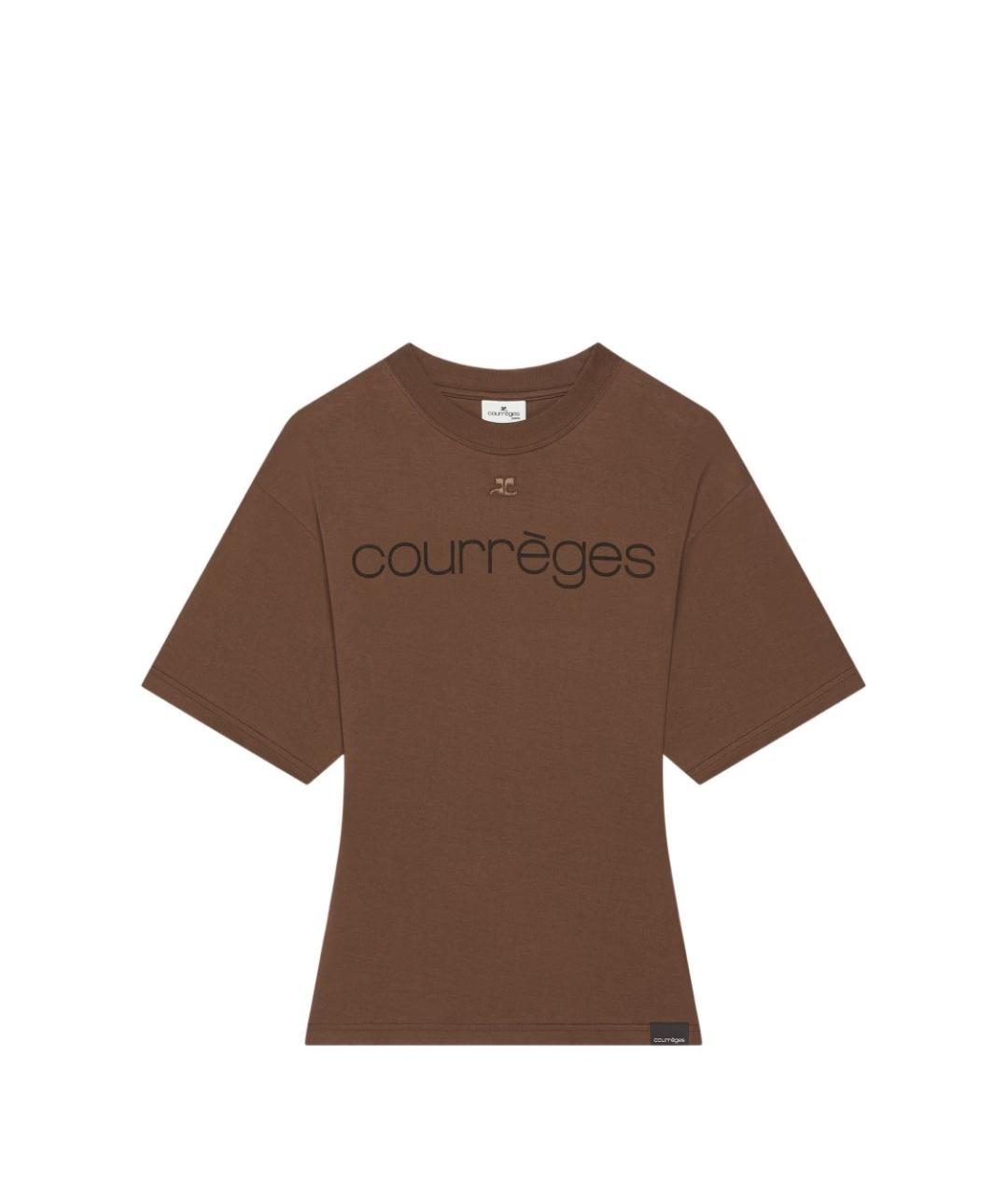 COURREGES Коричневая хлопковая футболка, фото 1
