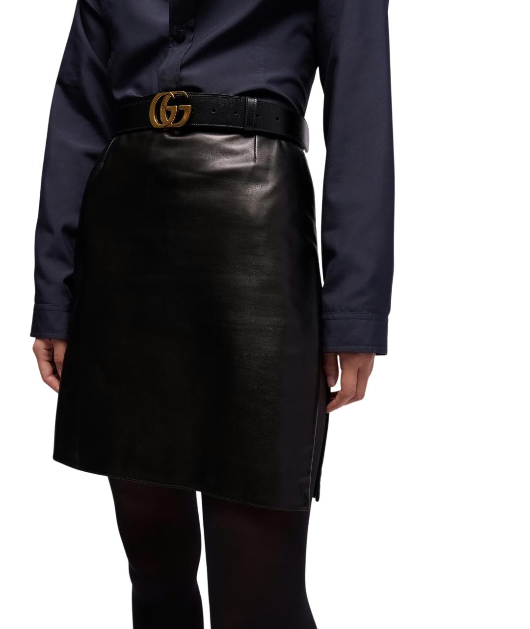 GUCCI Черная кожаная юбка мини, фото 5