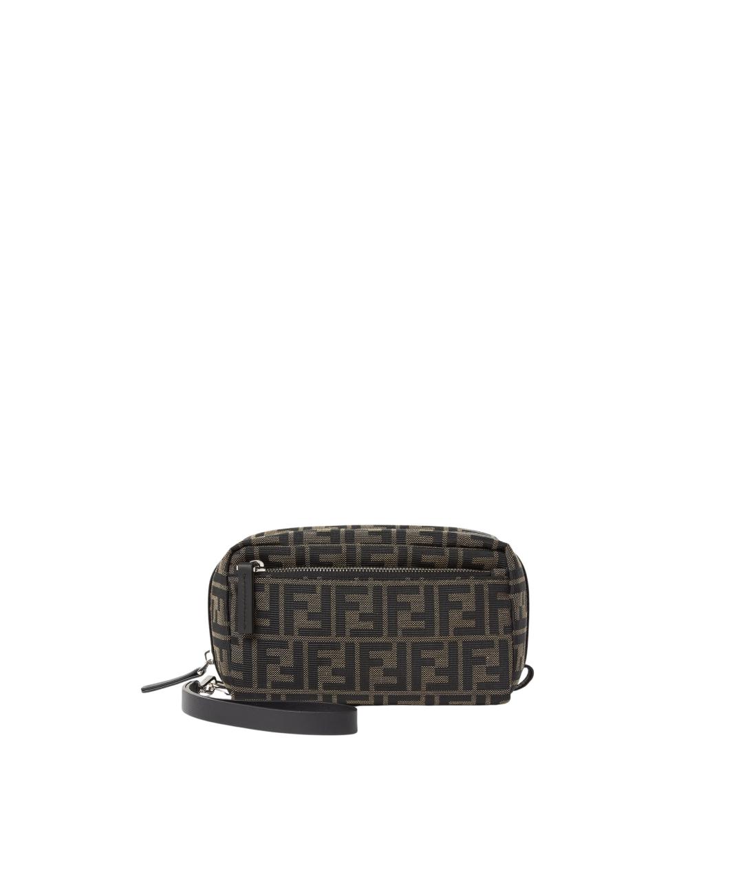 FENDI Коричневая жаккардовая барсетка, фото 1