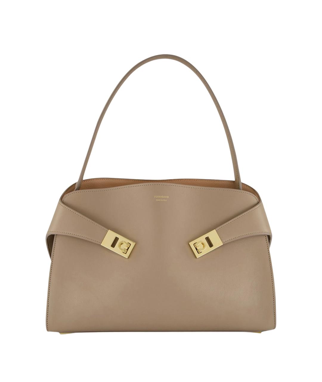 FERRAGAMO Бежевая кожаная сумка тоут, фото 1