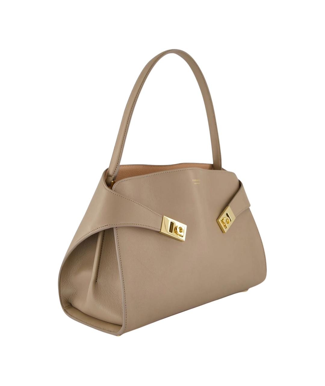 FERRAGAMO Бежевая кожаная сумка тоут, фото 4