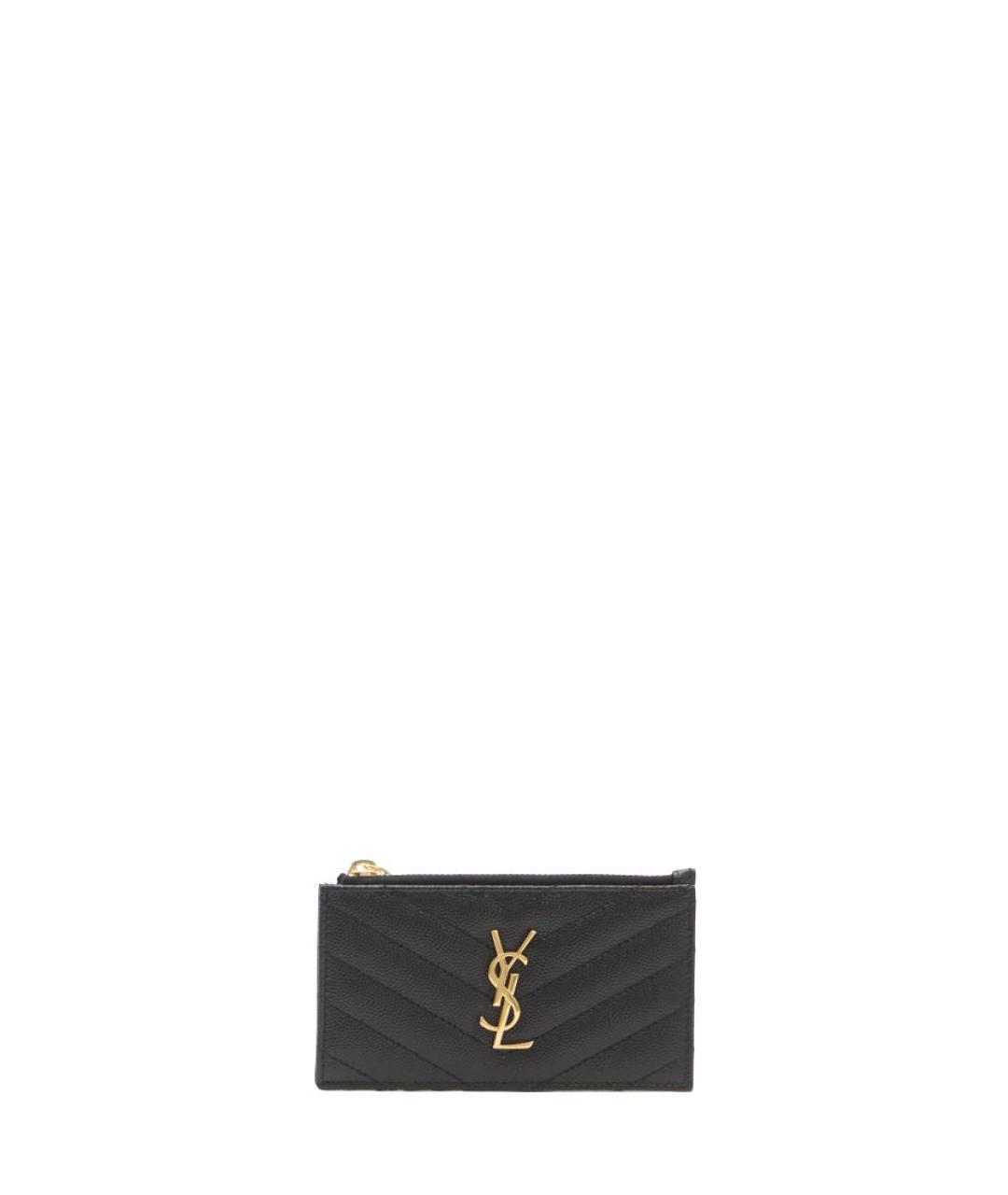 SAINT LAURENT Черный кожаный кардхолдер, фото 1