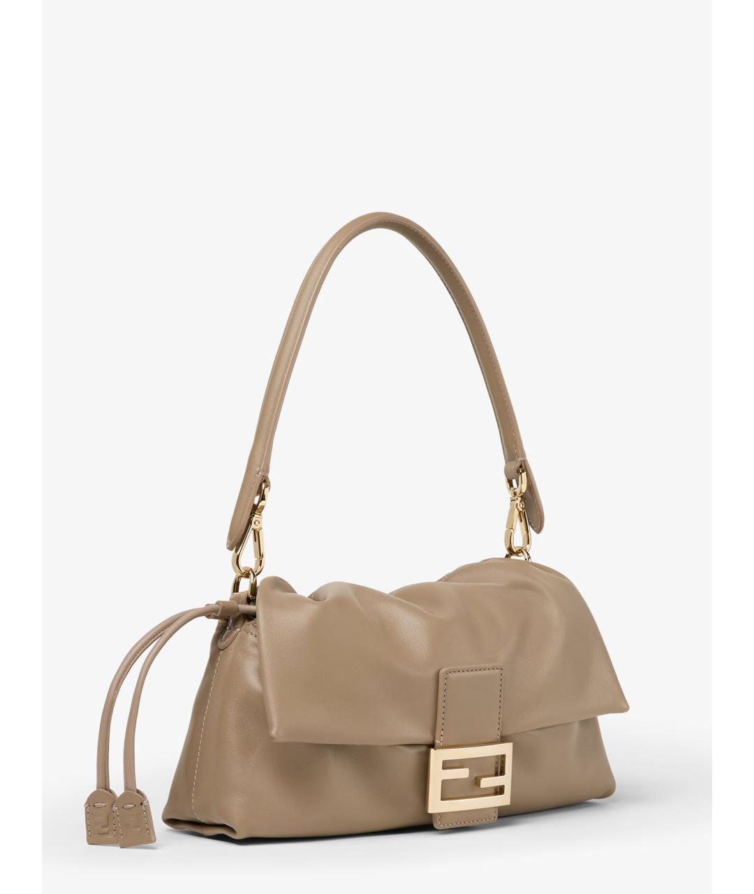 FENDI Бежевая кожаная сумка через плечо, фото 3
