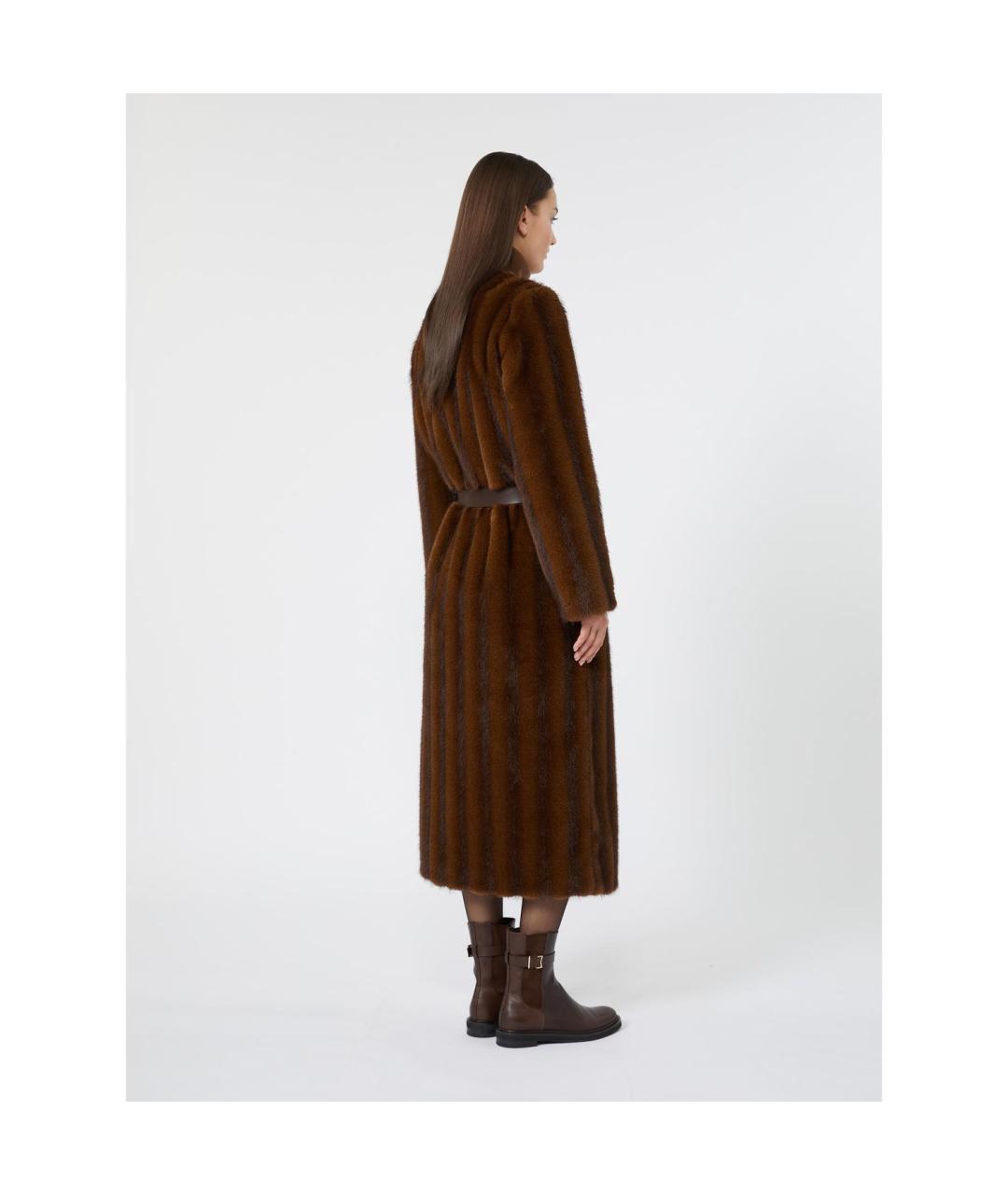 MAX MARA Коричневая полиэстеровая шуба, фото 2