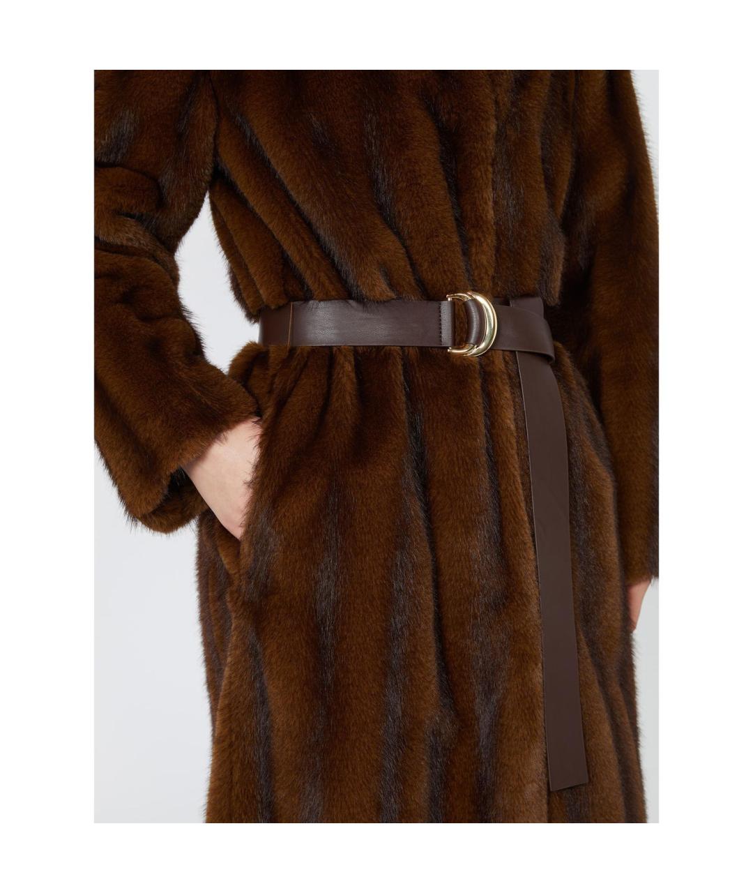 MAX MARA Коричневая полиэстеровая шуба, фото 3