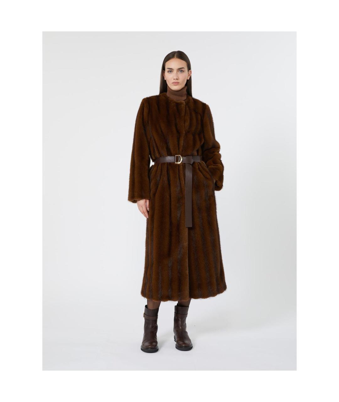 MAX MARA Коричневая полиэстеровая шуба, фото 4