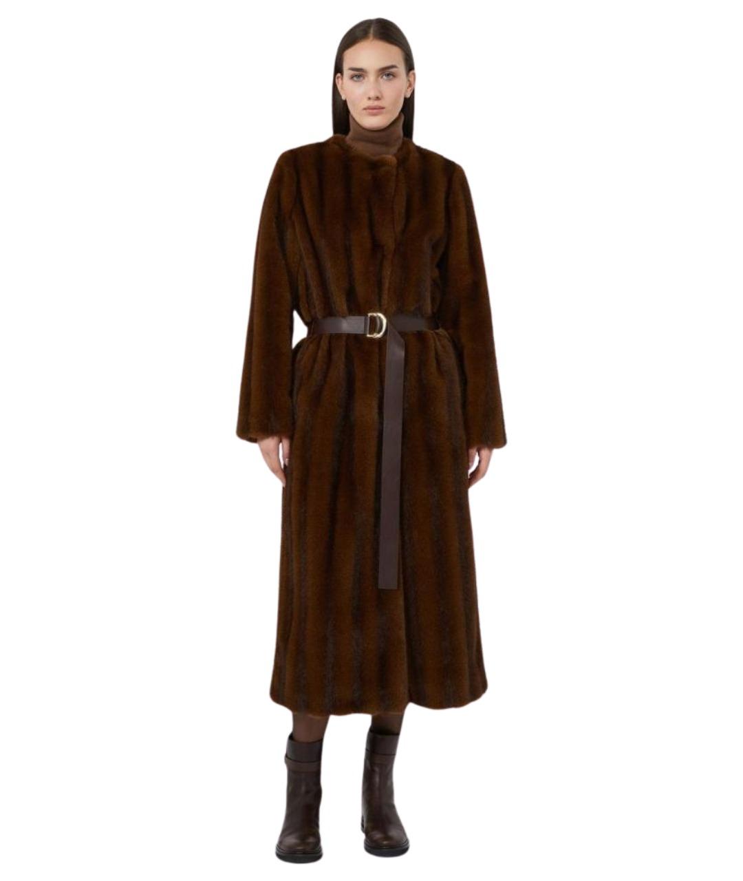 MAX MARA Коричневая полиэстеровая шуба, фото 1
