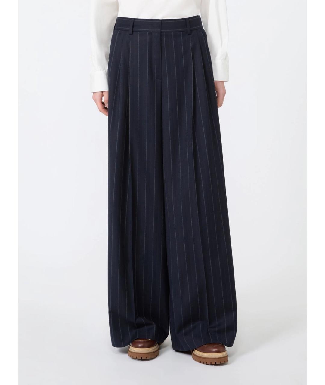 WEEKEND MAX MARA Синие шерстяные прямые брюки, фото 3