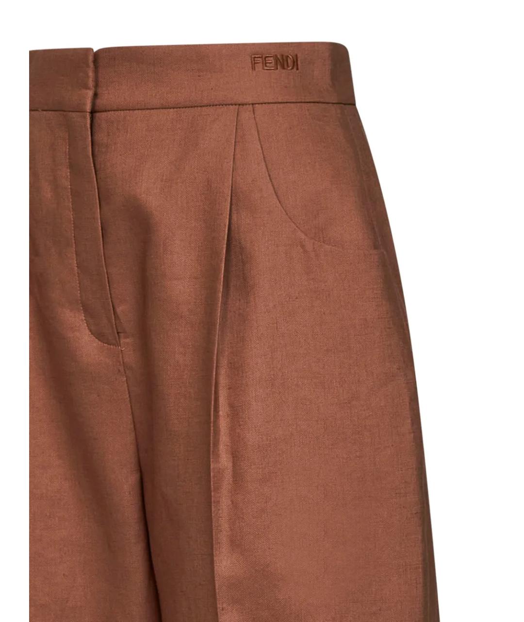 FENDI Коричневые хлопковые прямые брюки, фото 3