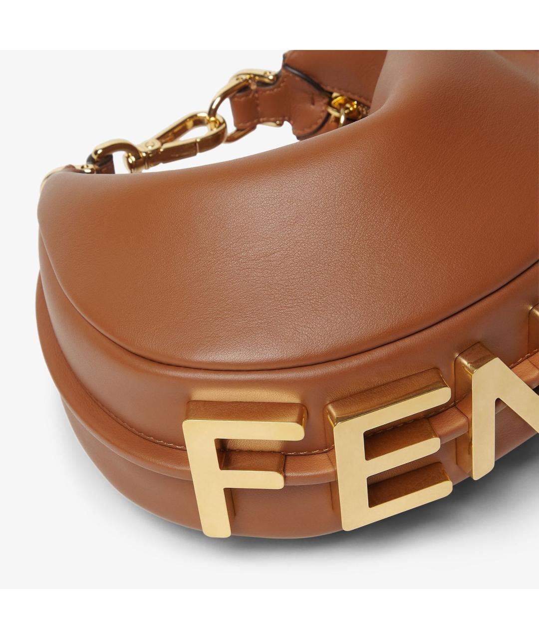 FENDI Коричневая кожаная сумка с короткими ручками, фото 5