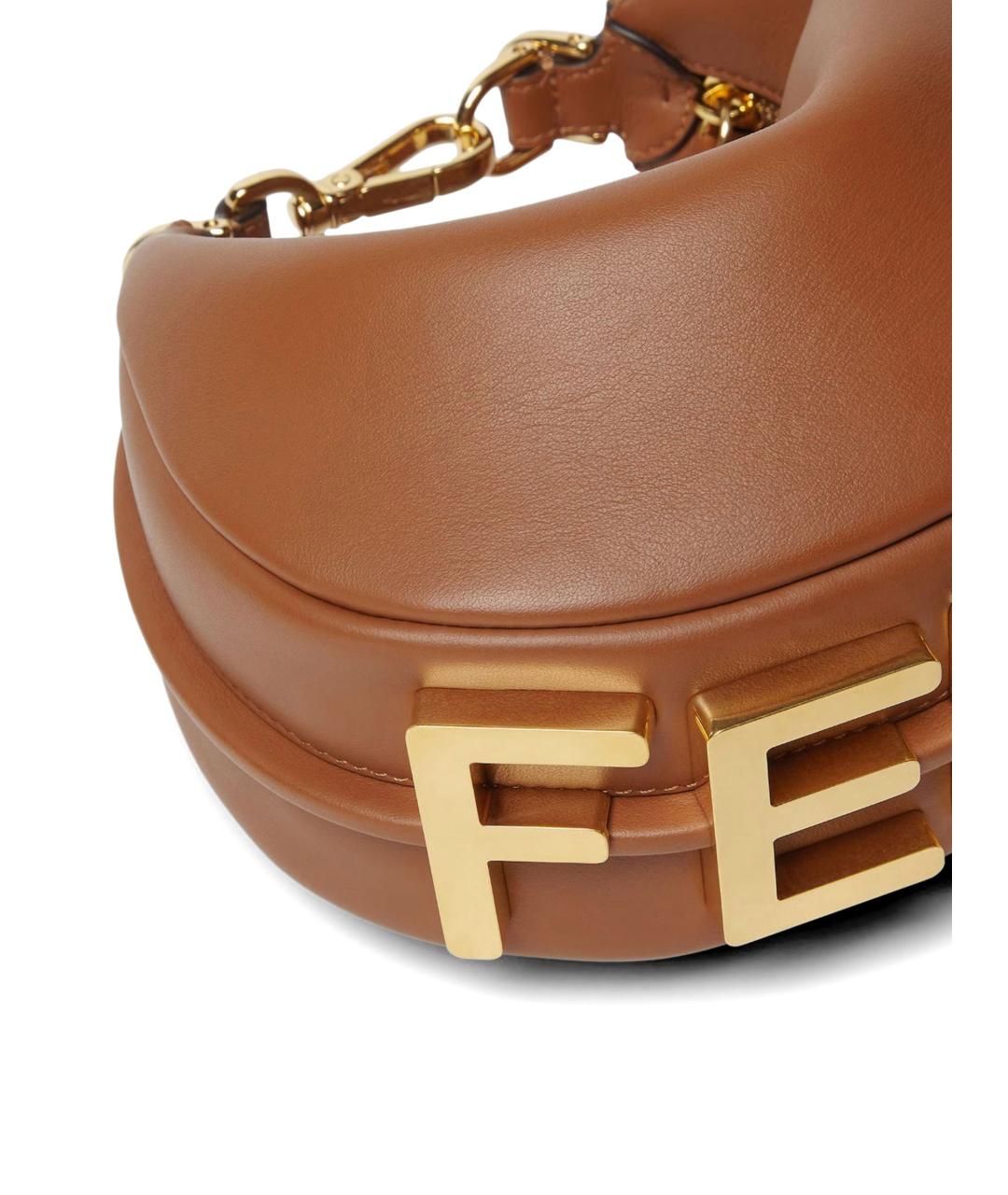 FENDI Коричневая кожаная сумка с короткими ручками, фото 4