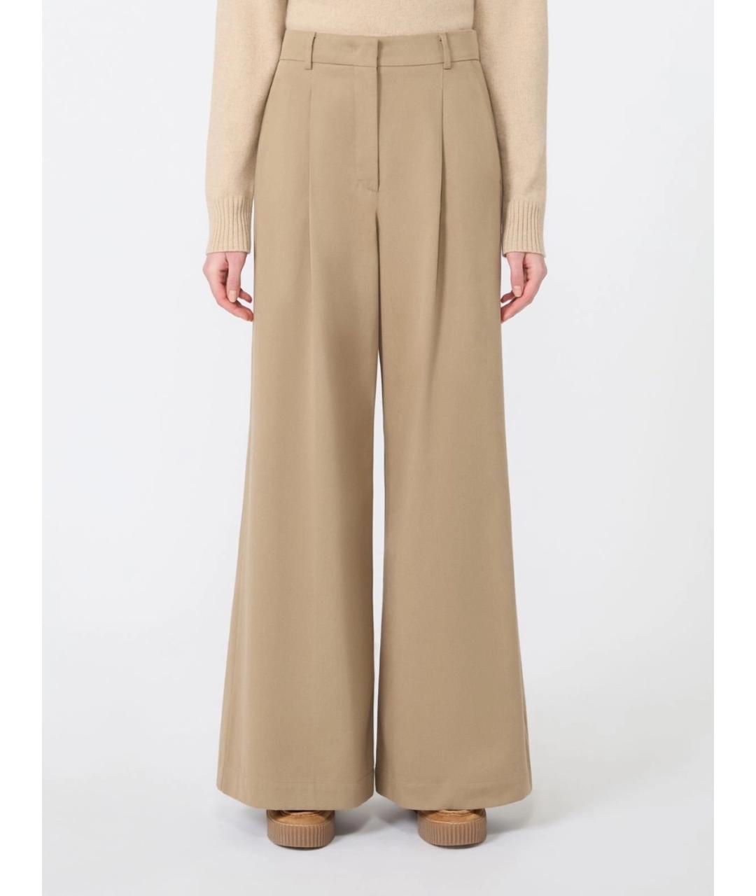 WEEKEND MAX MARA Бежевые хлопковые прямые брюки, фото 2