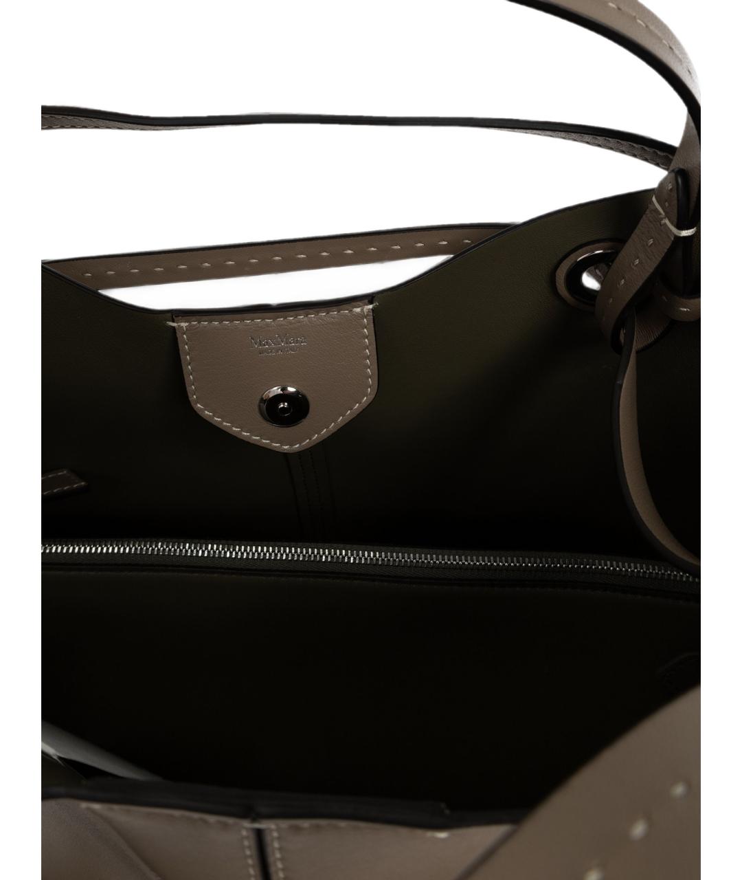 MAX MARA Хаки кожаная сумка с короткими ручками, фото 3