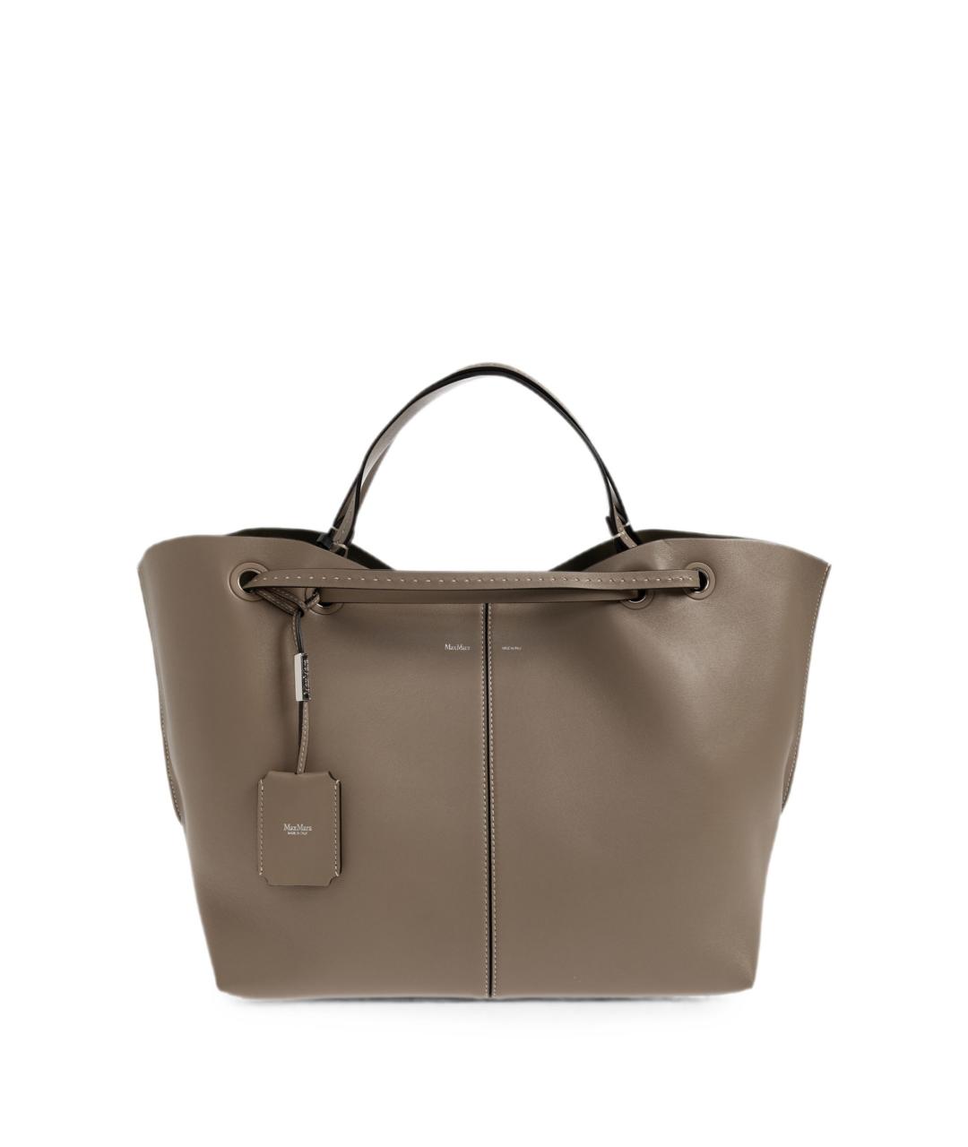 MAX MARA Хаки кожаная сумка с короткими ручками, фото 1