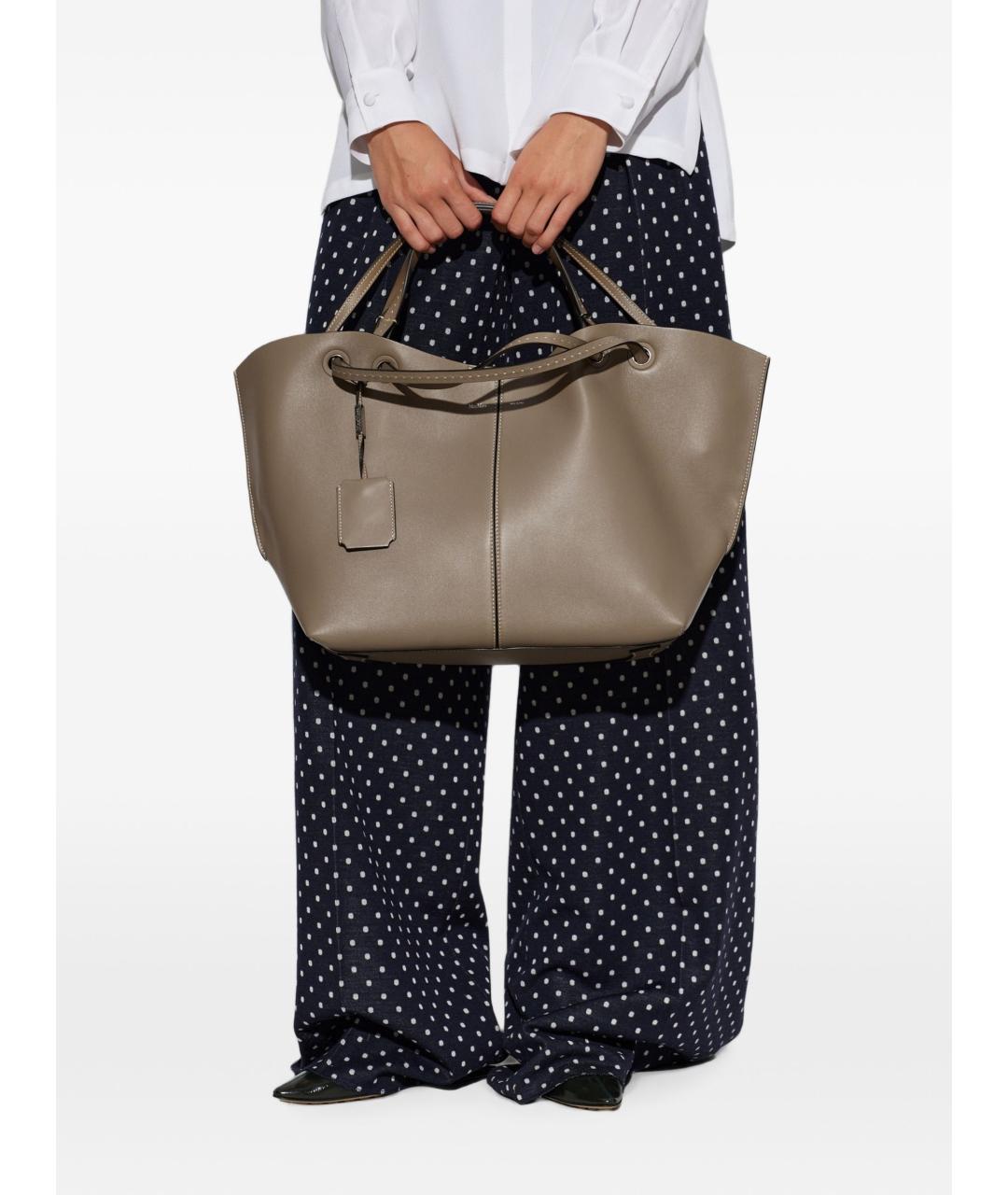 MAX MARA Хаки кожаная сумка с короткими ручками, фото 4
