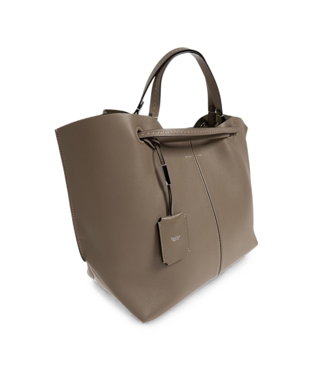 MAX MARA Хаки кожаная сумка с короткими ручками, фото 2