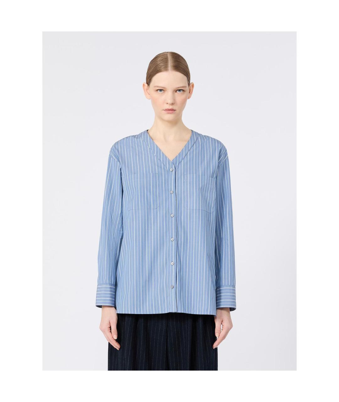 'S MAX MARA Голубая хлопковая рубашка, фото 4