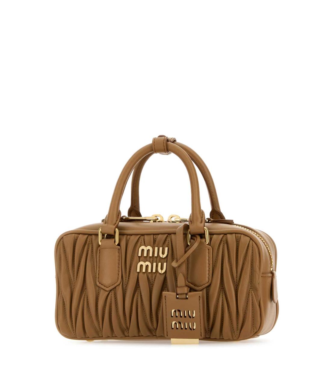 MIU MIU Бежевая кожаная сумка с короткими ручками, фото 2