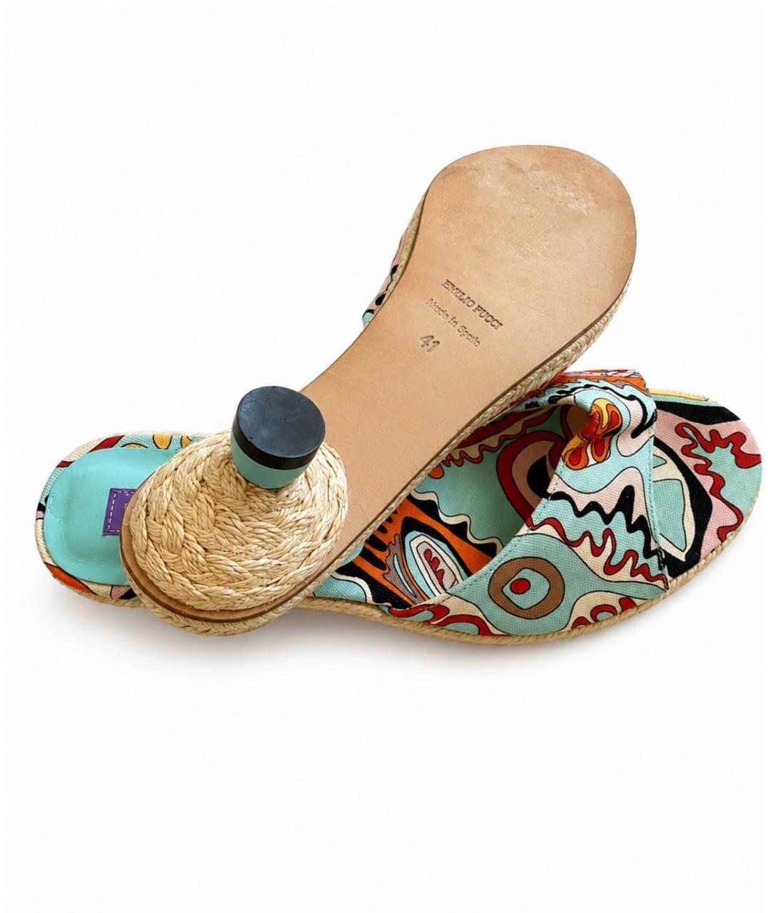 EMILIO PUCCI Бирюзовые текстильные мюли, фото 4