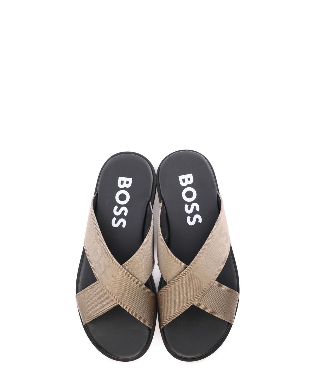 HUGO BOSS Бежевые текстильные шлепанцы, фото 4