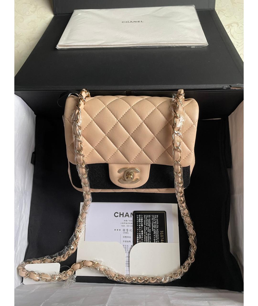 CHANEL Бежевая кожаная сумка через плечо, фото 7