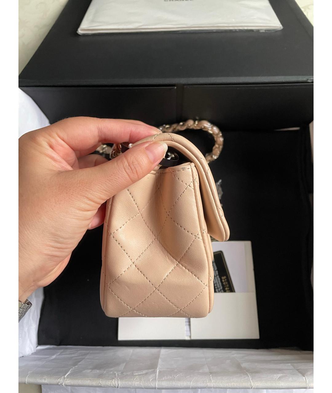 CHANEL Бежевая кожаная сумка через плечо, фото 5