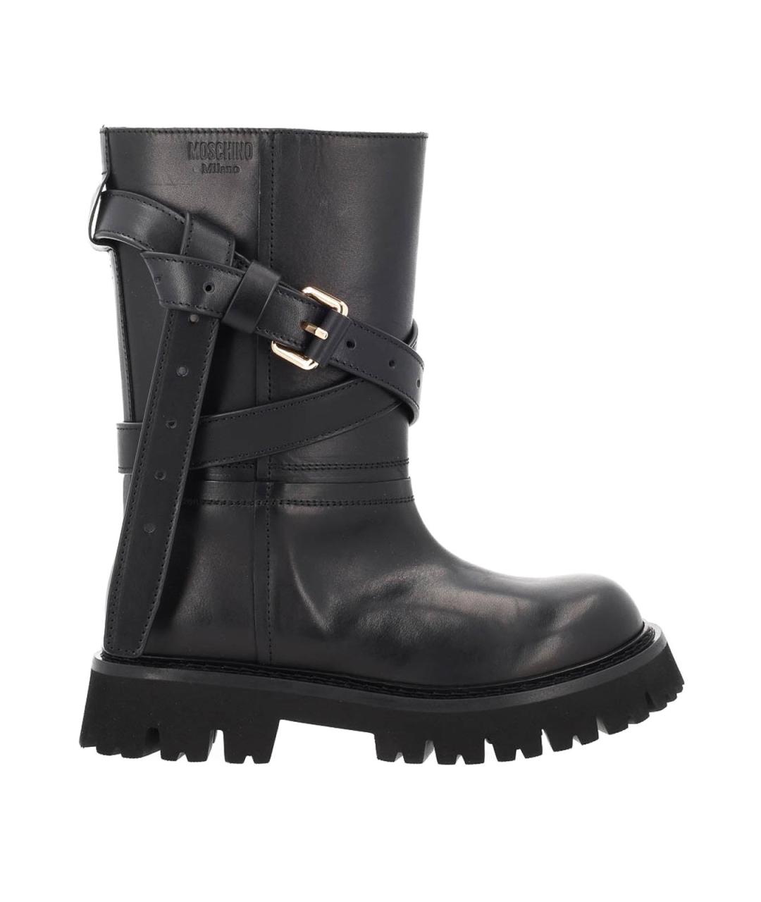 MOSCHINO Черные кожаные сапоги, фото 1