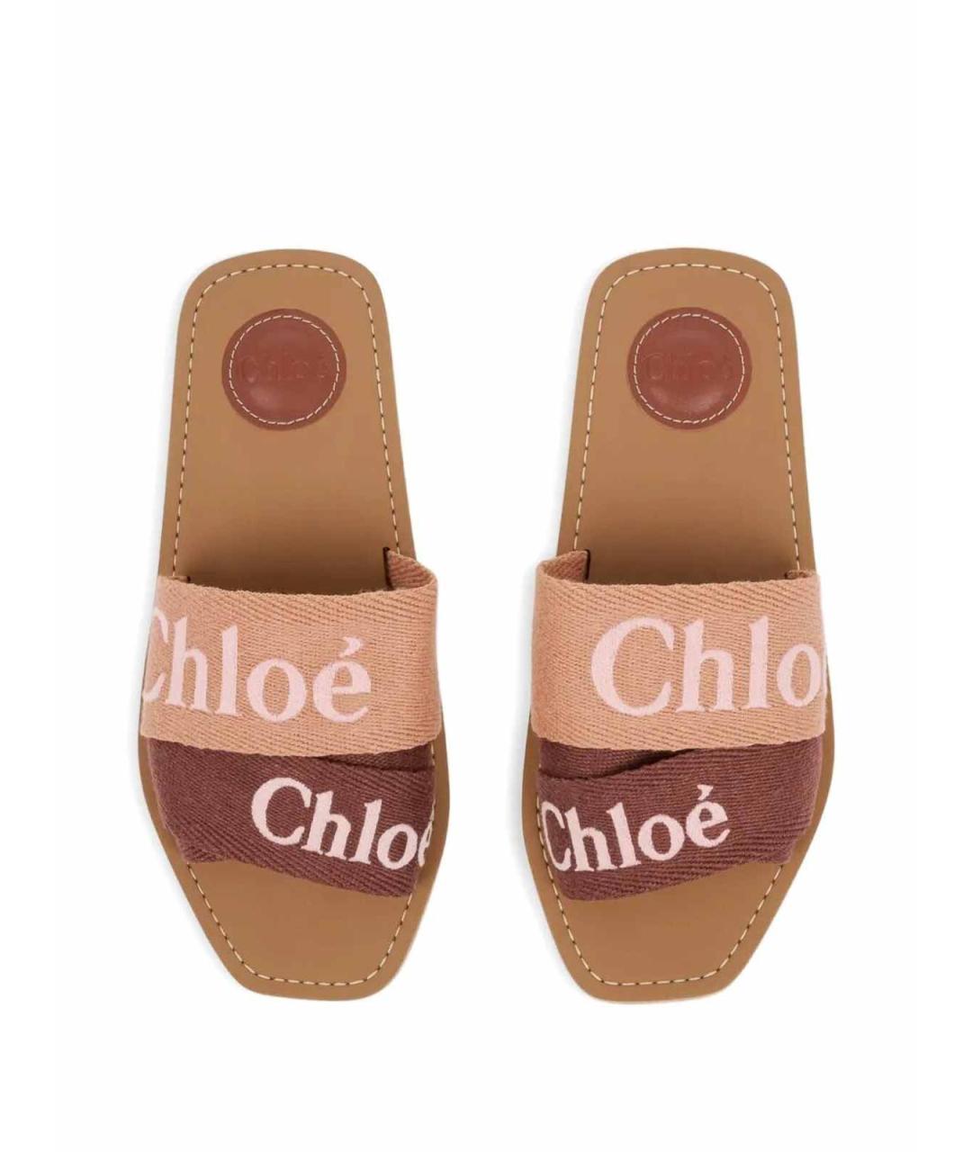 CHLOE Коричневые текстильные шлепанцы, фото 3
