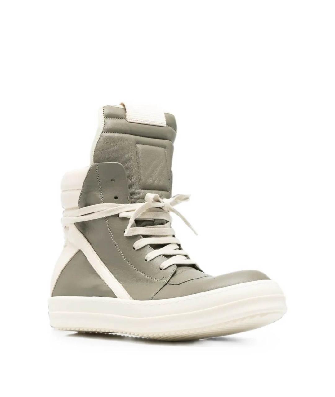 RICK OWENS Серые кожаные высокие кроссовки / кеды, фото 4