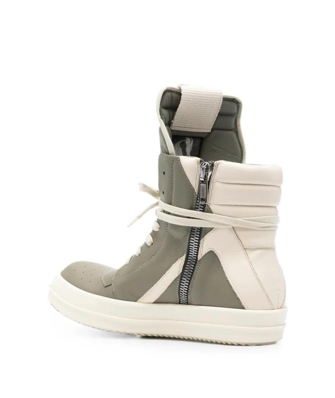 RICK OWENS Серые кожаные высокие кроссовки / кеды, фото 2