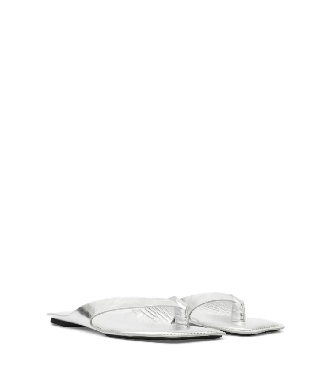 MM6 MAISON MARGIELA Серебряные кожаные шлепанцы, фото 3