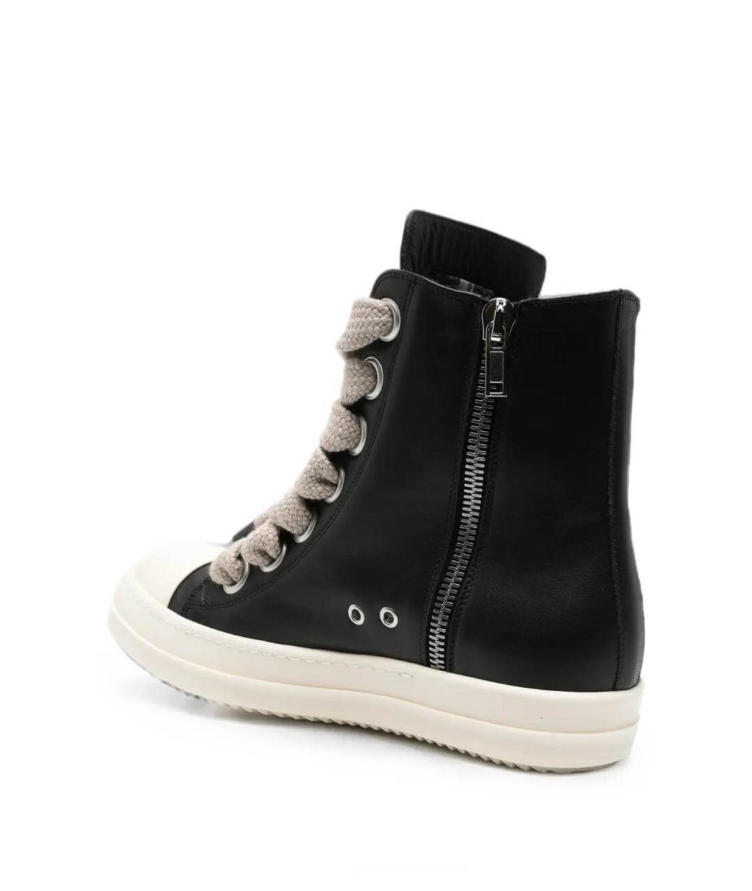RICK OWENS Черные кожаные высокие кроссовки / кеды, фото 2