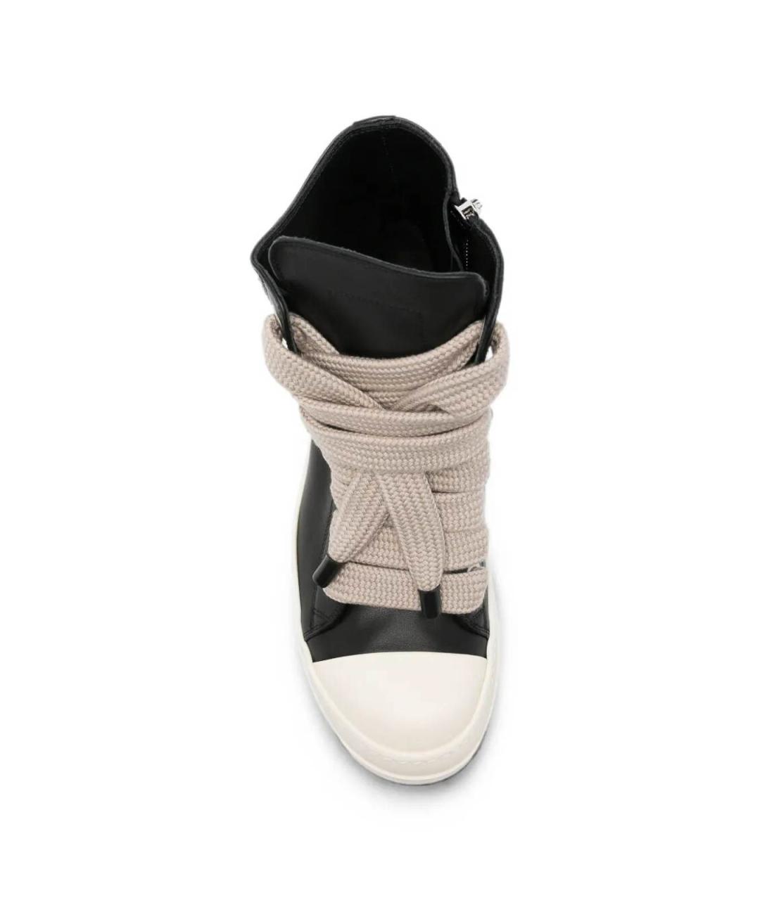 RICK OWENS Черные кожаные высокие кроссовки / кеды, фото 4