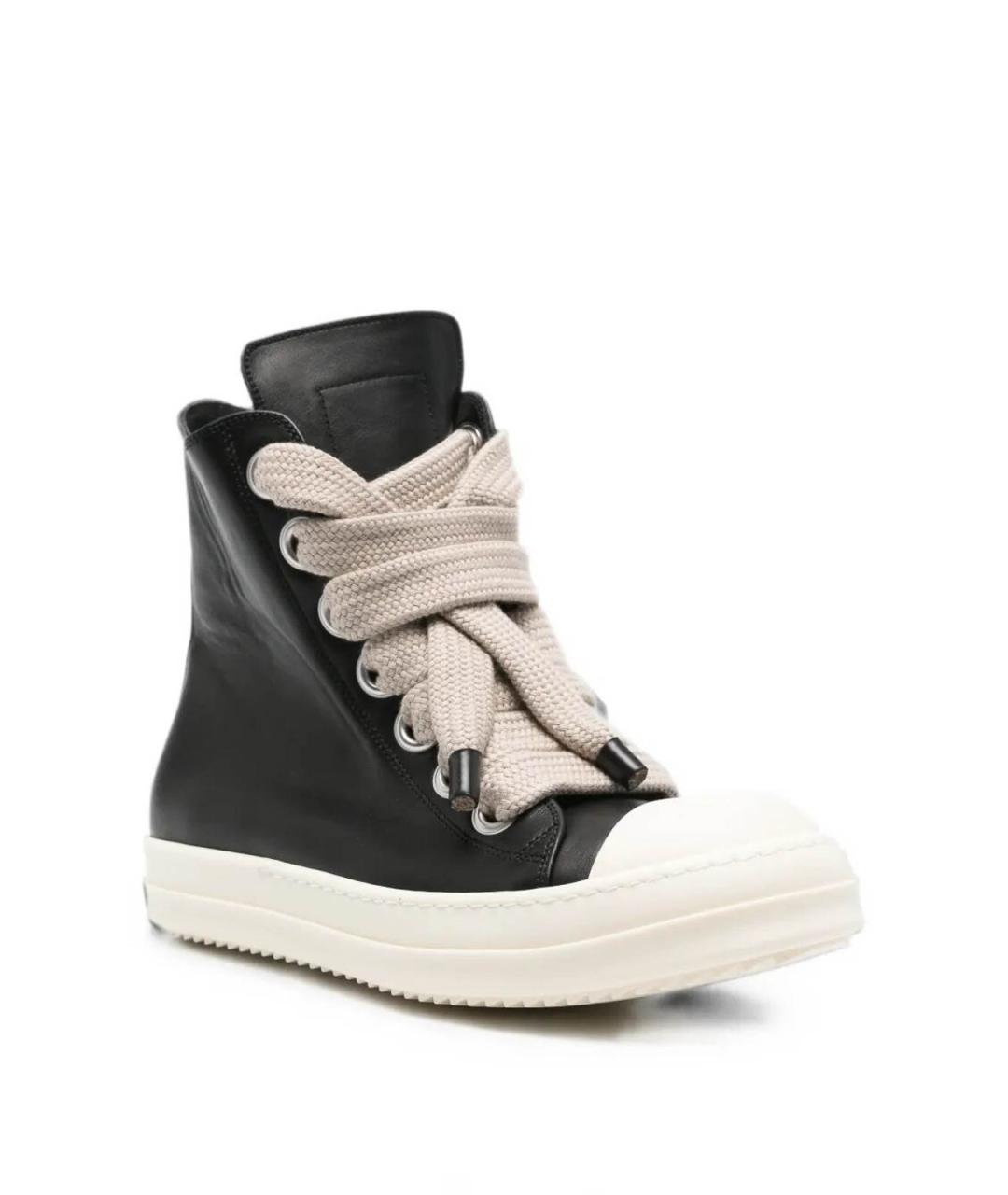 RICK OWENS Черные кожаные высокие кроссовки / кеды, фото 3