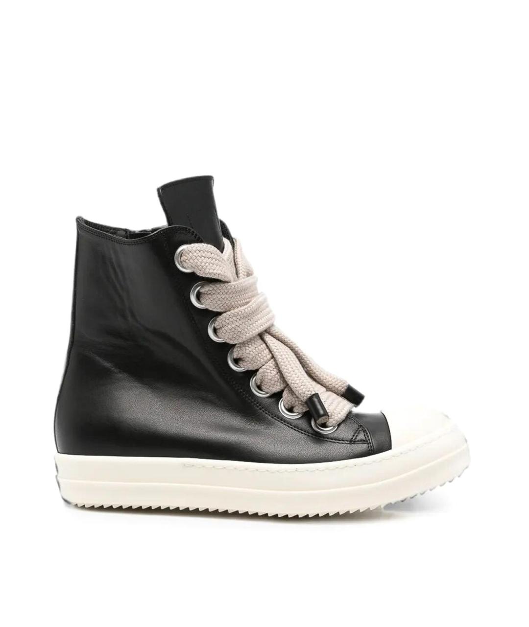 RICK OWENS Черные кожаные высокие кроссовки / кеды, фото 1