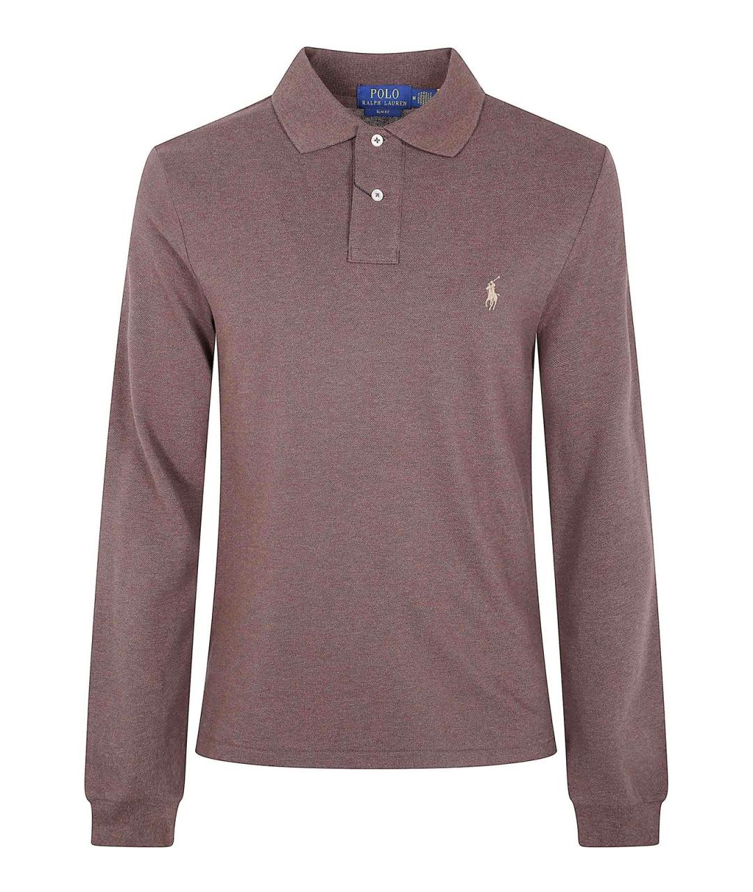 POLO RALPH LAUREN Коричневое хлопко-полиэстеровое поло с длинным рукавом, фото 1