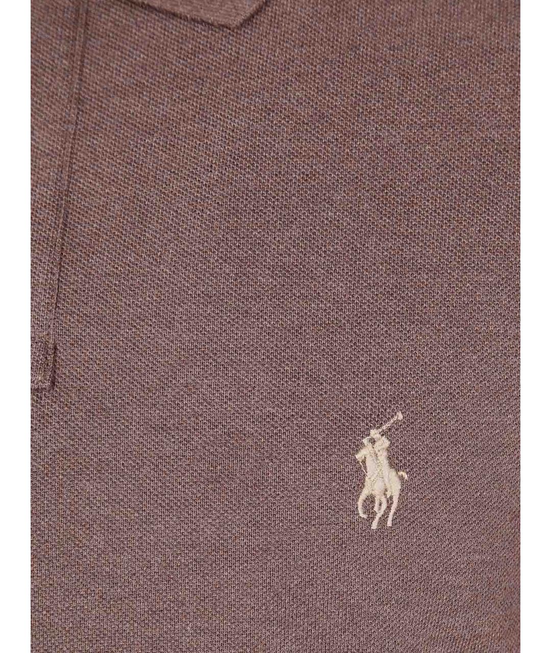 POLO RALPH LAUREN Коричневое хлопко-полиэстеровое поло с длинным рукавом, фото 3