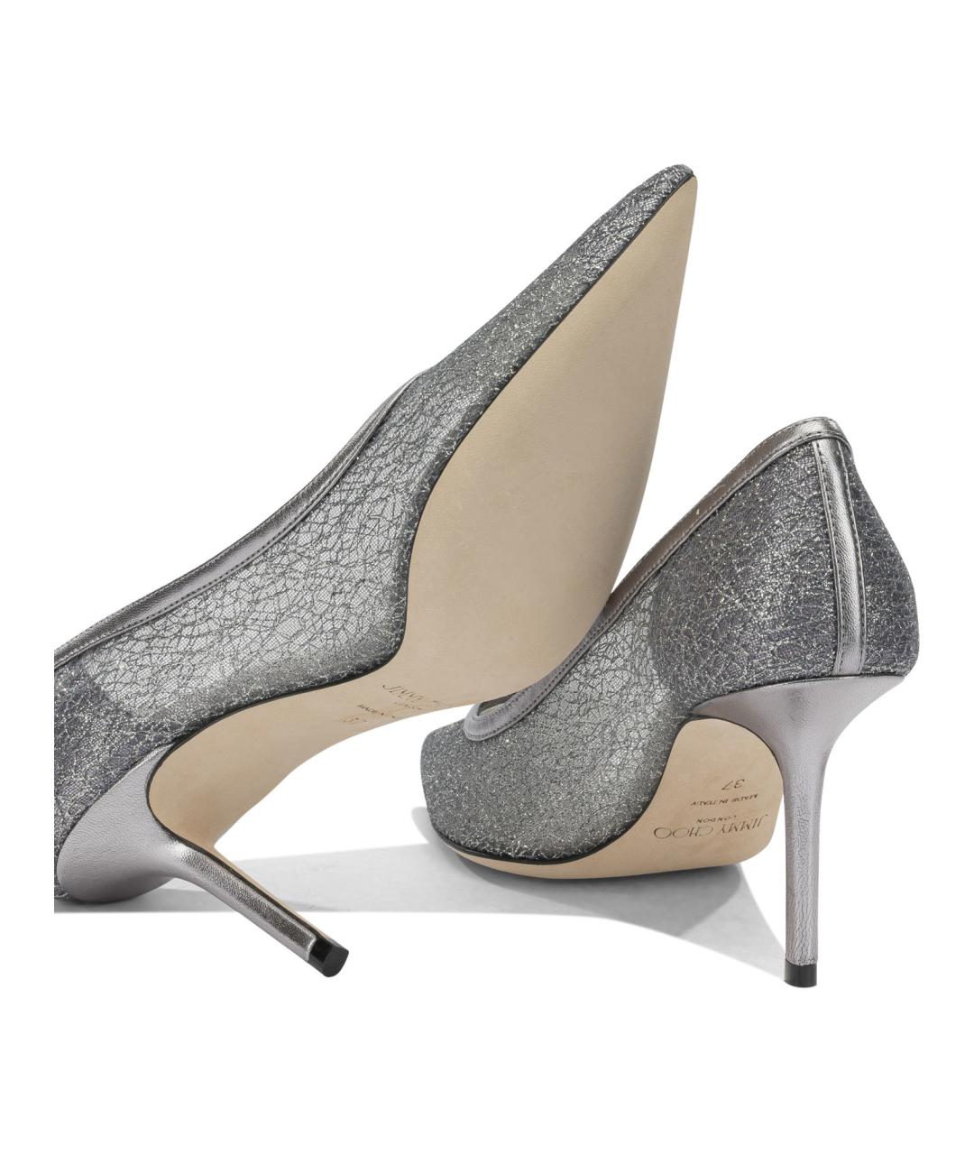 JIMMY CHOO Серебряные текстильные туфли, фото 5