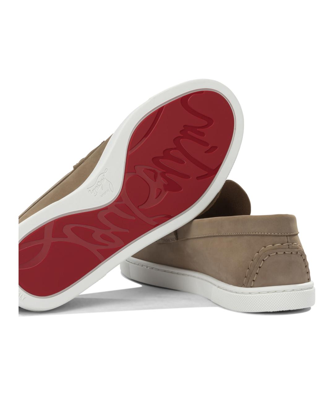 CHRISTIAN LOUBOUTIN Бежевые кожаные лоферы, фото 5