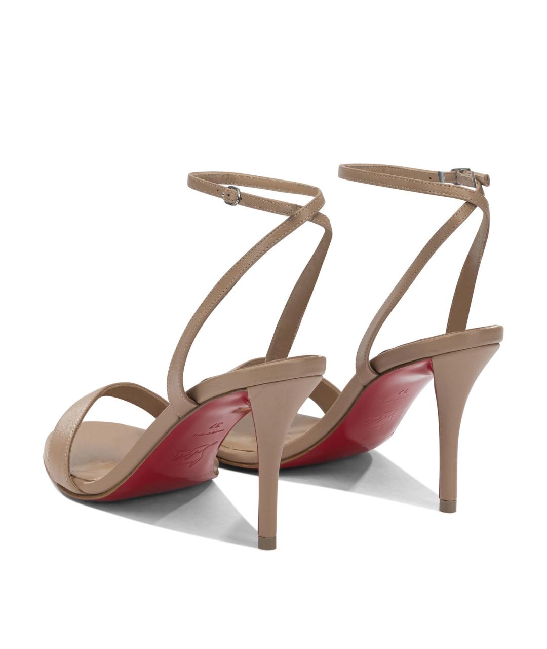 CHRISTIAN LOUBOUTIN Бежевые кожаные босоножки, фото 4