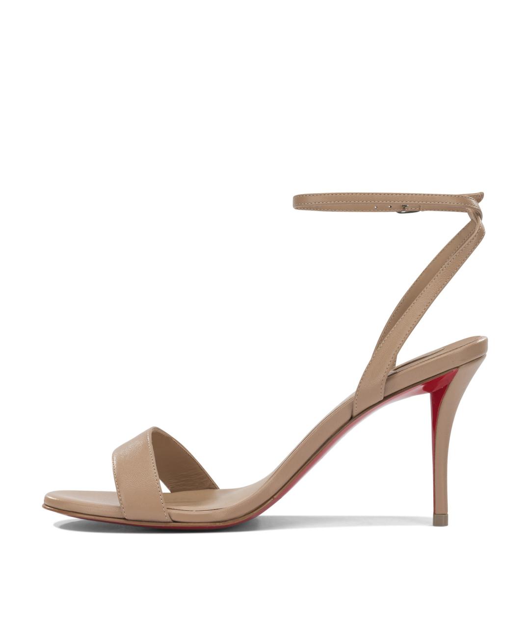 CHRISTIAN LOUBOUTIN Бежевые кожаные босоножки, фото 3
