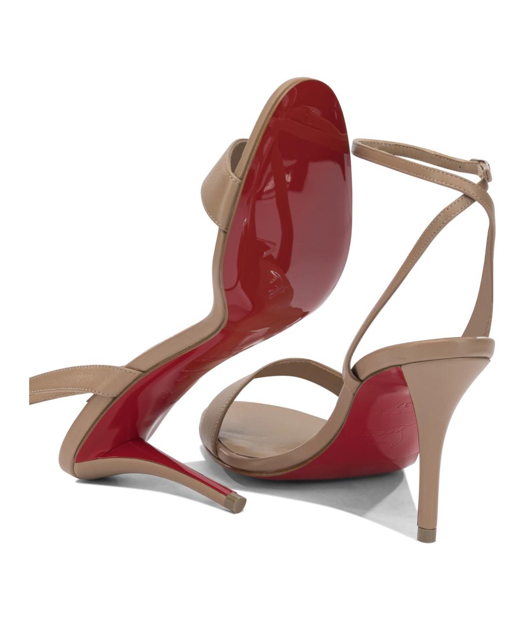 CHRISTIAN LOUBOUTIN Бежевые кожаные босоножки, фото 5