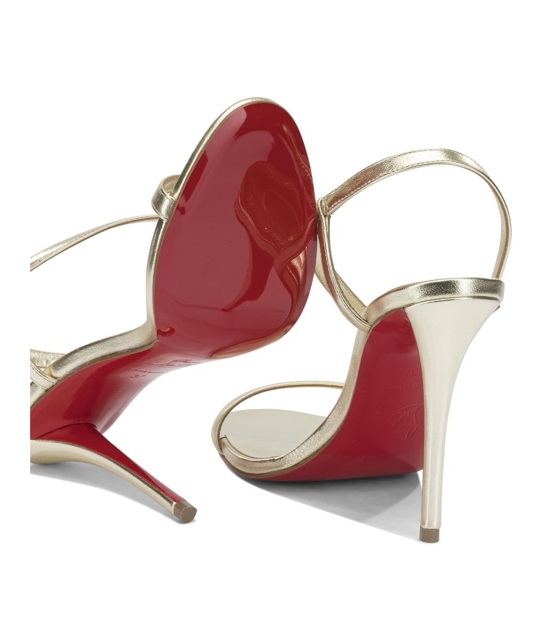 CHRISTIAN LOUBOUTIN Золотые кожаные босоножки, фото 5