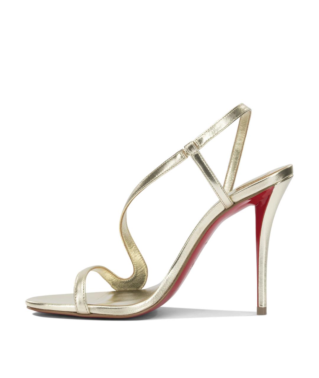 CHRISTIAN LOUBOUTIN Золотые кожаные босоножки, фото 3