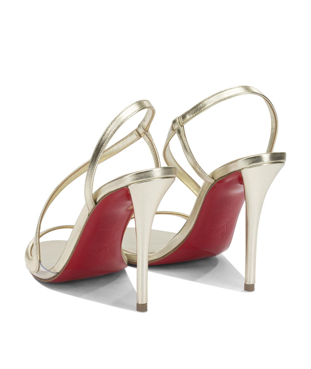 CHRISTIAN LOUBOUTIN Золотые кожаные босоножки, фото 4