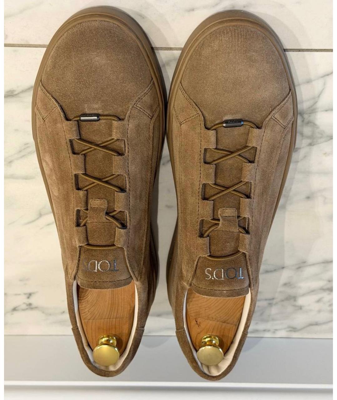 TOD'S Коричневые замшевые низкие кроссовки / кеды, фото 3