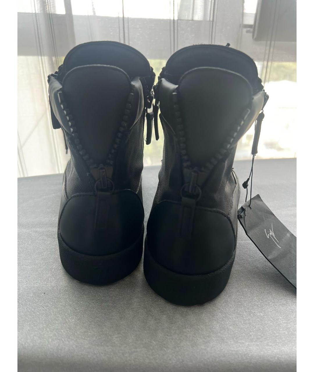 GIUSEPPE ZANOTTI DESIGN Черные кожаные высокие кроссовки / кеды, фото 4