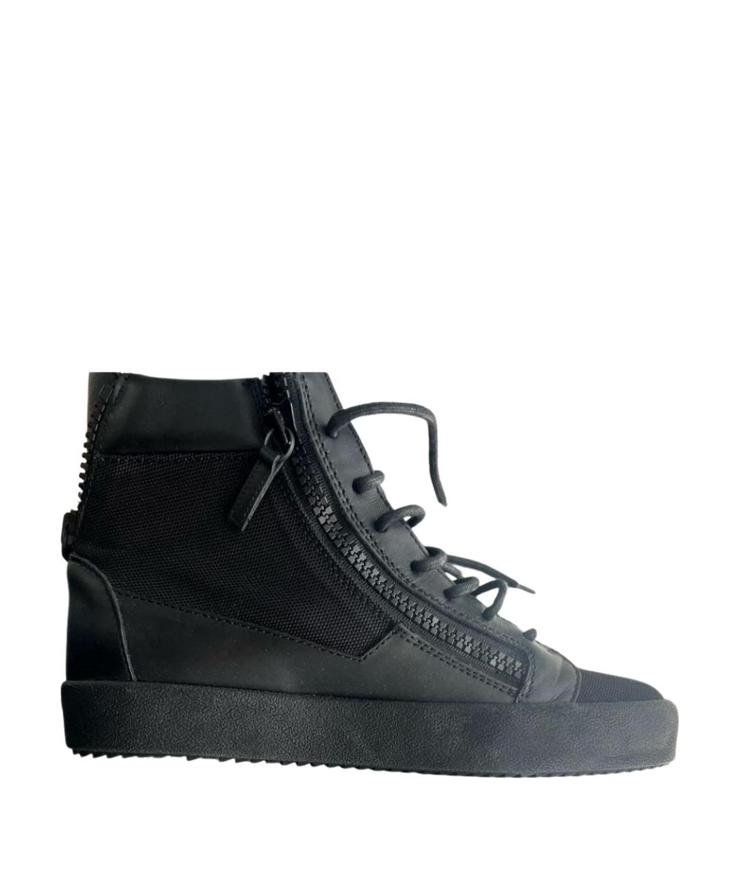 GIUSEPPE ZANOTTI DESIGN Черные кожаные высокие кроссовки / кеды, фото 1