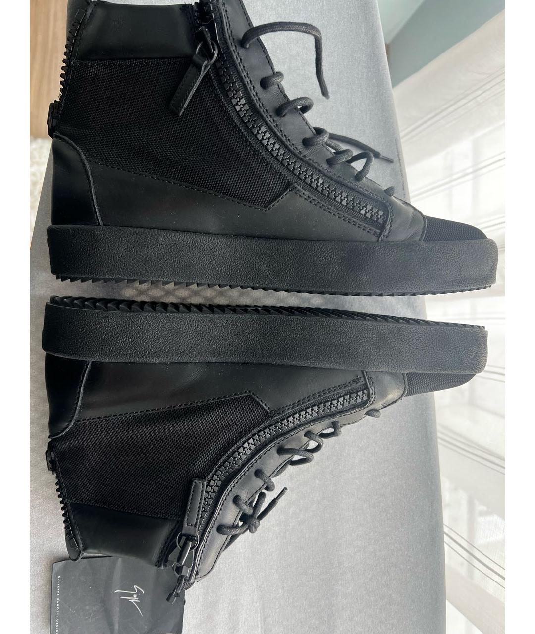 GIUSEPPE ZANOTTI DESIGN Черные кожаные высокие кроссовки / кеды, фото 8