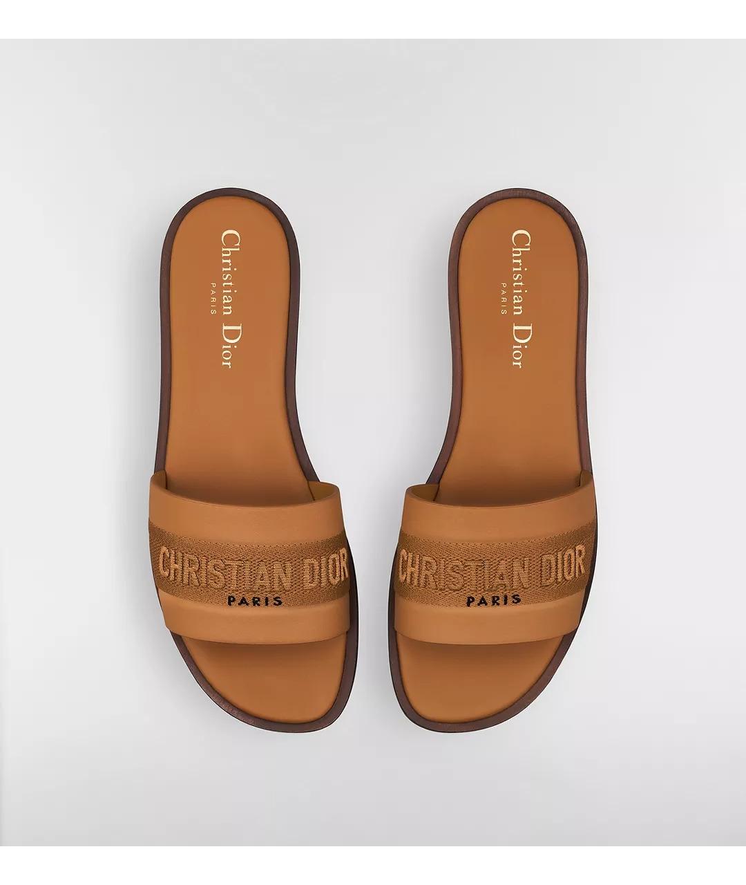 CHRISTIAN DIOR Коричневые кожаные шлепанцы, фото 2